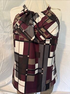Banana Republic Plaid Blouse in Burgundy, Black & Cream
